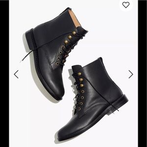 NIB Madewell Kellie Lace-Up Combat Boot Bootie Black Leather 7.5